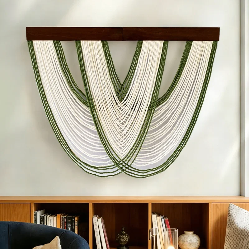 Bohemian Wooden Board Fringed Tapestry Color Block Wall Decor Hanging for Living Room Homestay Interior Decoration