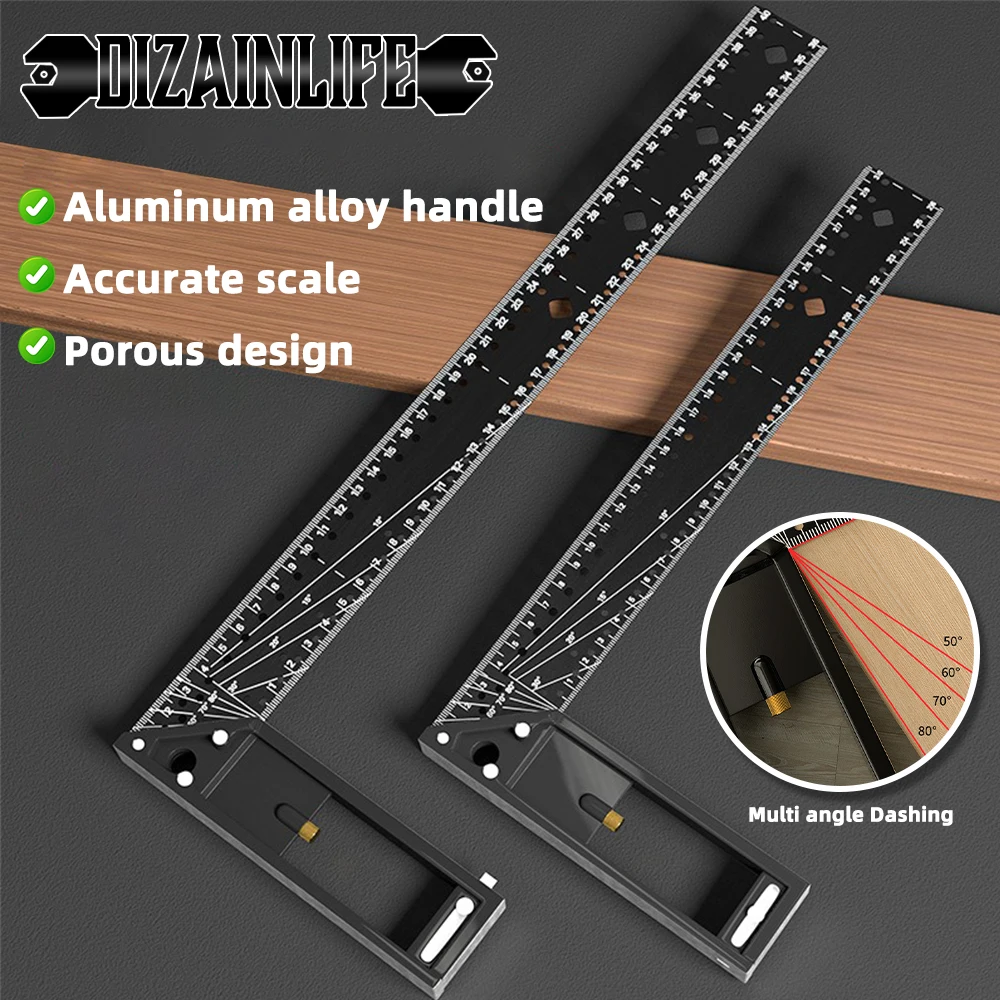 Multifunctional Right Angle Ruler 45/90 Degree Hole Angle Ruler Industrial Grade Positioning Marking Woodworking Thicken Ruler