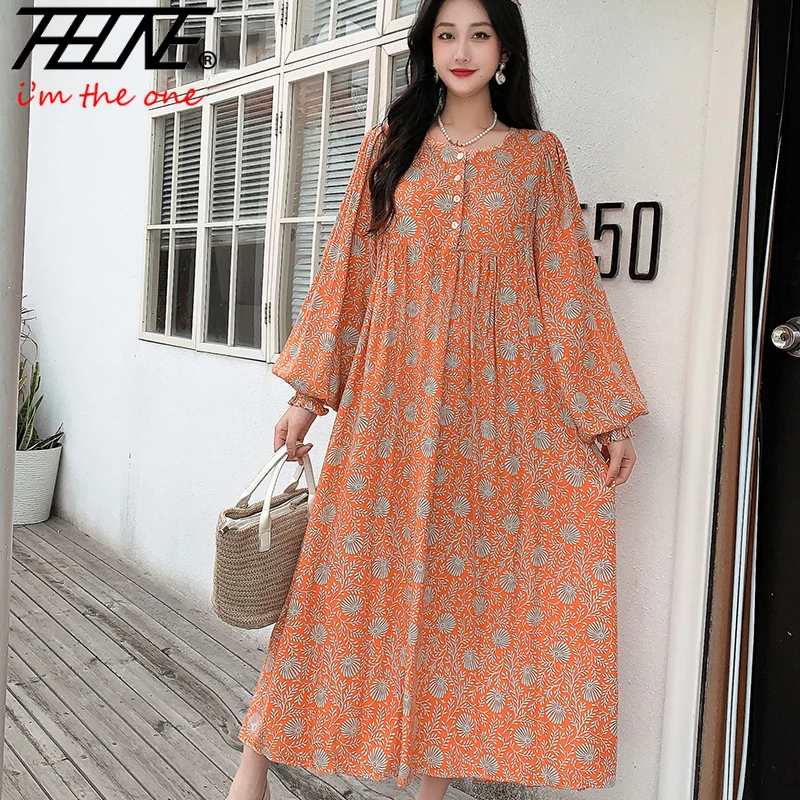 Dress Women Clothing Plus Size Spring Summer Bohemian Beach Korean Style Floral Vintage Vestidos Robe Loose Dresses Oversized