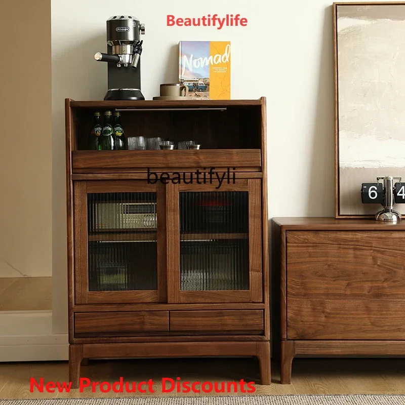 

S Black Walnut Tea Cabinet Solid Wood Sideboard Sofa Side Cabinet Modern Simple Storage Locker storage cabinet furniture