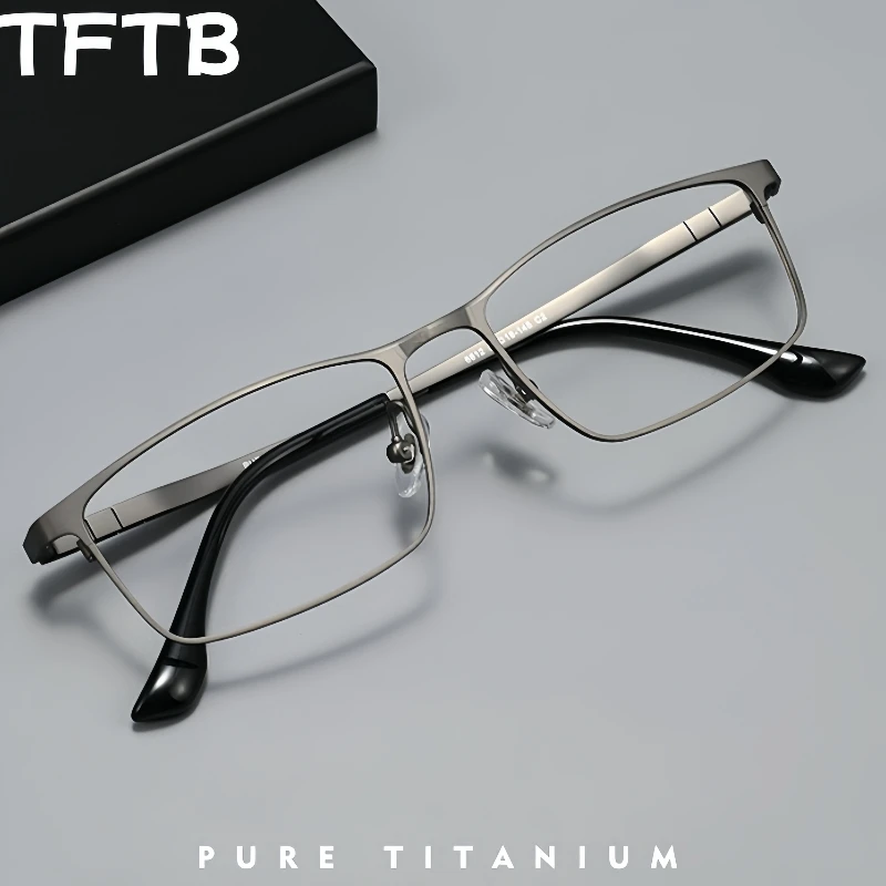 

TFTB High-end Men's Business Pure Titanium Glasses Stylish Retro Square Flexible Optical Prescription Eyeglasses Frame 6612YY