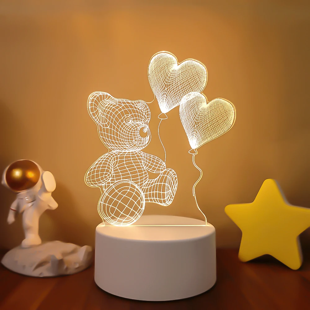 Lampe 3D Love Romantique en Forme de Cœur, Ballon en Acrylique, Veilleuse LED, Lampe de Table Décorative, Cadeau de la Femme, Saint Léon