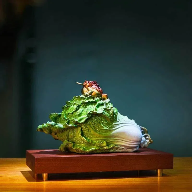 Pure Copper Gold Toad Enrichment Ruyi Chinese Cabbage Lucky Decoration Living Room TV Cabinet Home Ornament Coppe