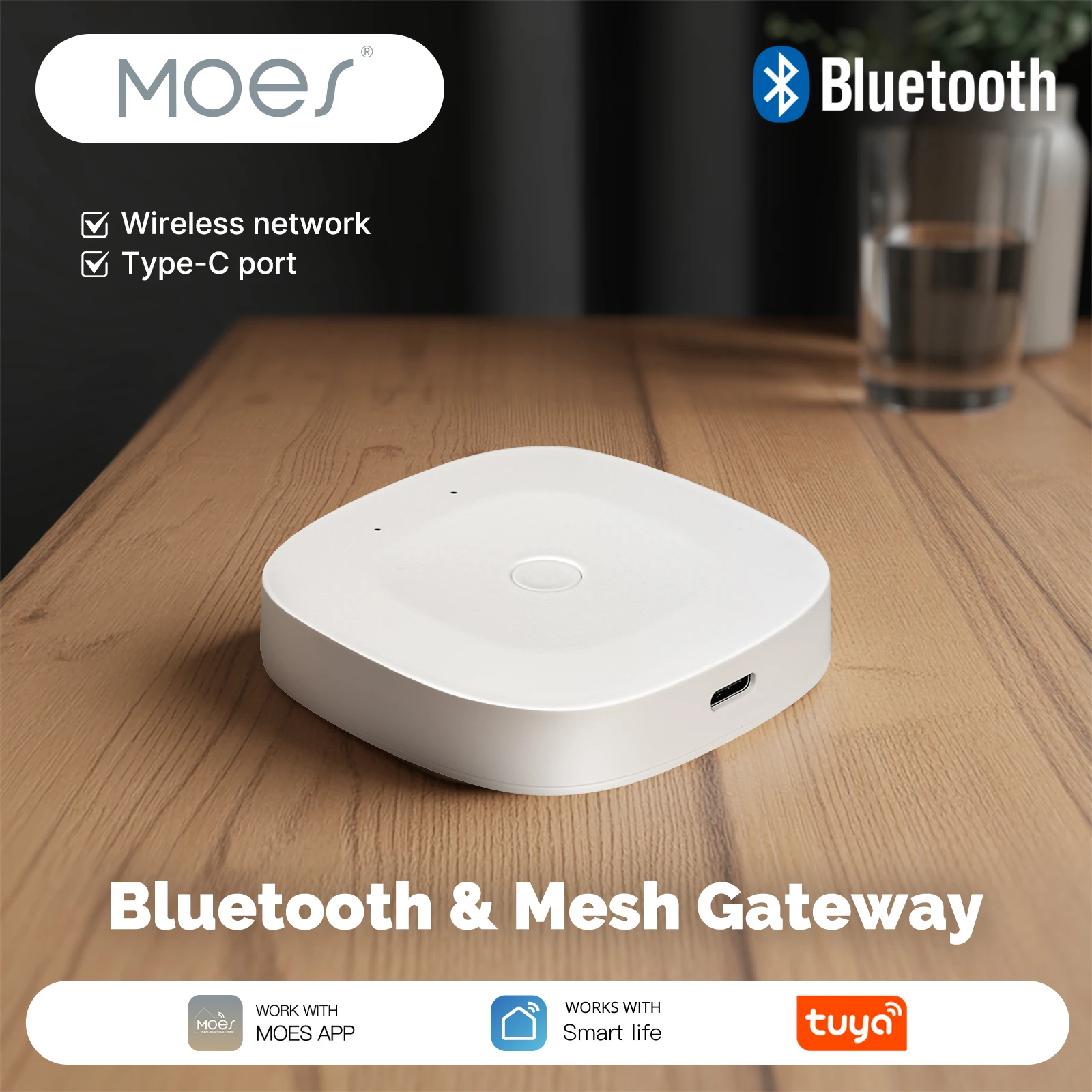 MOES Tuya Bluetooth Gateway Hub Type-C Port Power Supply Bridge أتمتة المنزل الذكي شبكة لاسلكية تدعم Alexa Google Home