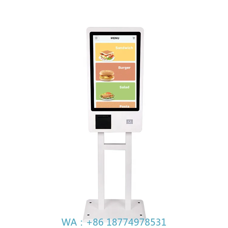 Kiosk Self Service Ordering Machine for Restaurant 27 Inch Touch Screen POS System Cashless QR Code Scanner  Payment