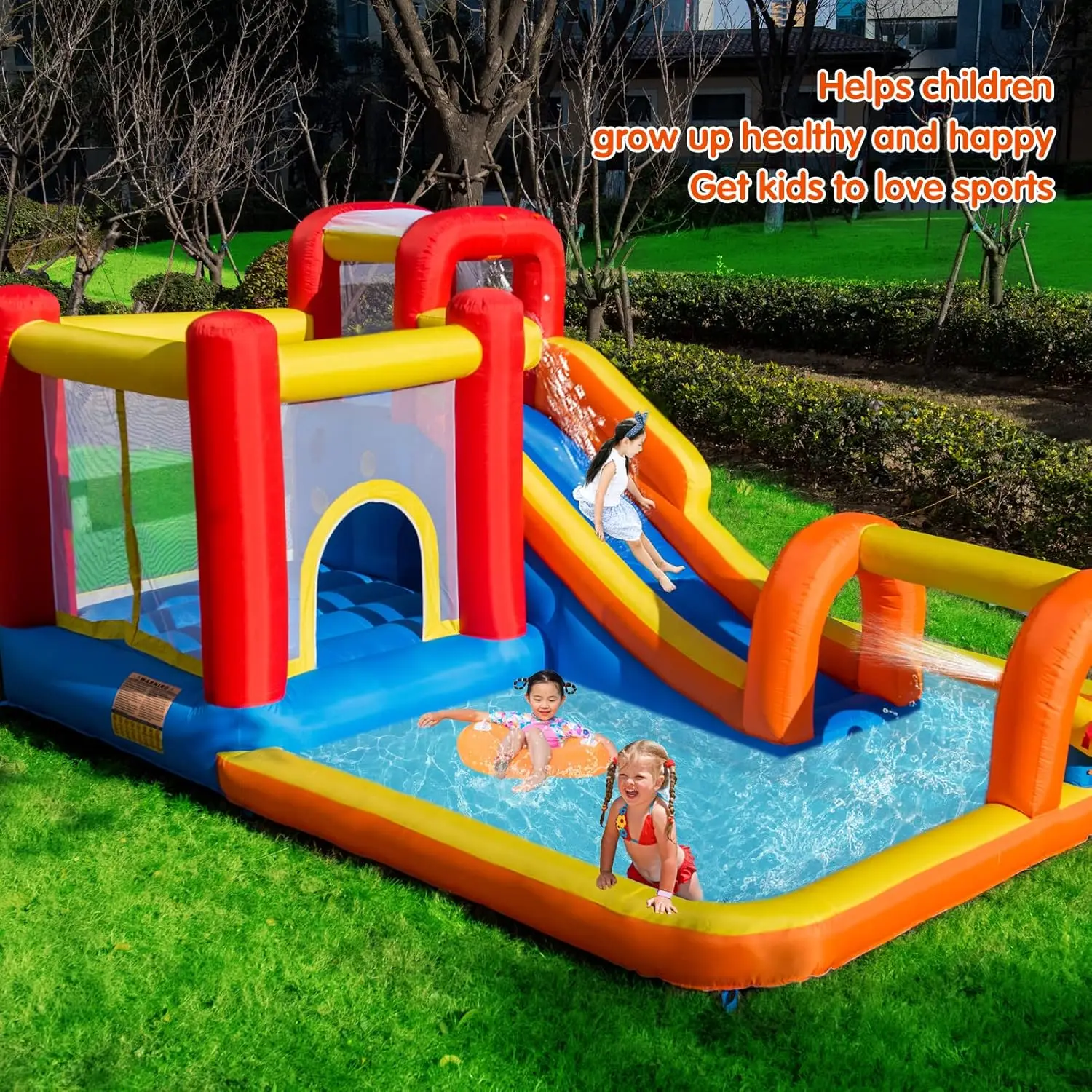 Bounce House Water Park with Long Water Slide & Large Splash Pool Fits 5 Kids, Endless Fun