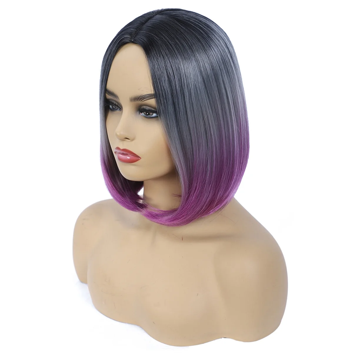 Fashion Wig Short Hair Middle Parted Color Chemical Fiber High Temperature Silk Ladies Wig Covering,B