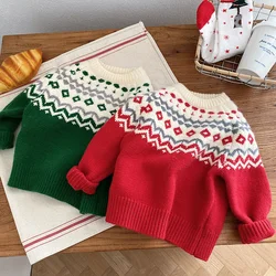 Winter Baby Boys Christmas Sweater Children's Jacquard Knitted Sweaters Pullovers Kids Cotton Clothes Toddler Girl Cardigan Tops