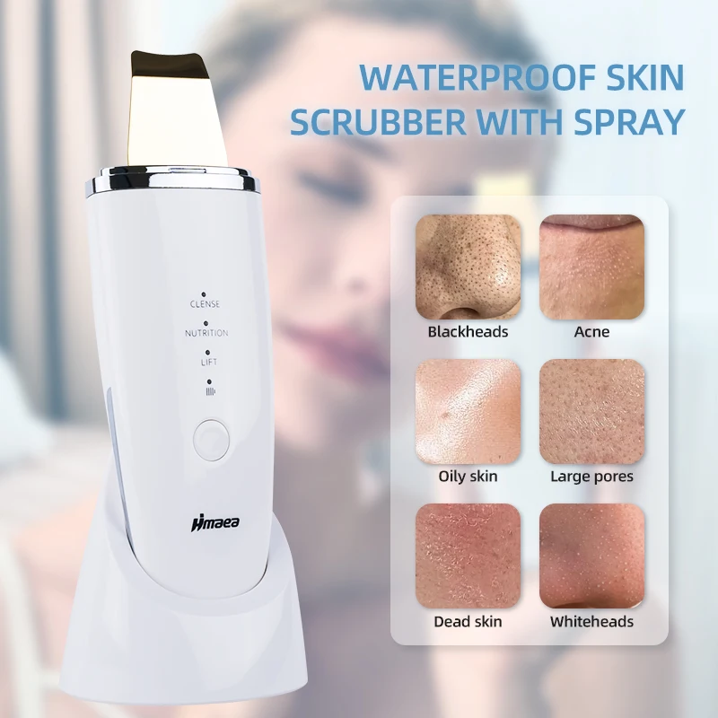 Scrubber ad ultrasuoni per la pelle Vibrazione Spatola per il viso Rimozione di punti neri Scrubber per il viso Pala Pulita Cavitazione Peeling Lifting del viso