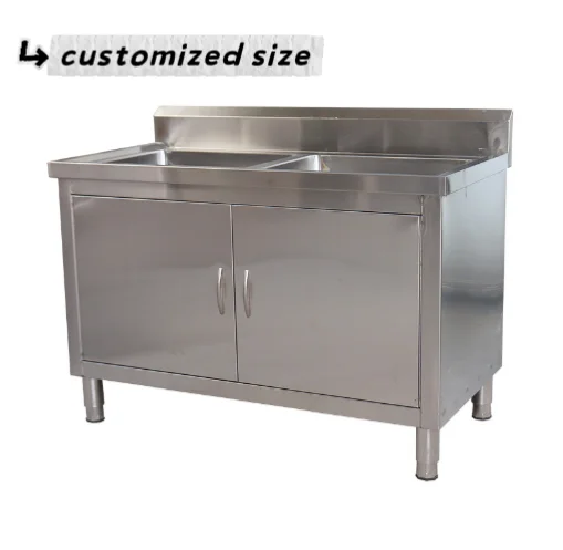 

Factory Supply Customized Two Sink Bowl Stainless Steel Sink Cabinets For Hotel And Restaurant Kitchen