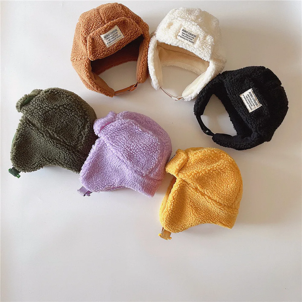 Autumn Winter Baby Plus Velvet Earmuffs Warm Cap Boy Girl Children Fashion Patch Casual Hat Kids Solid Hats Infant Accessories