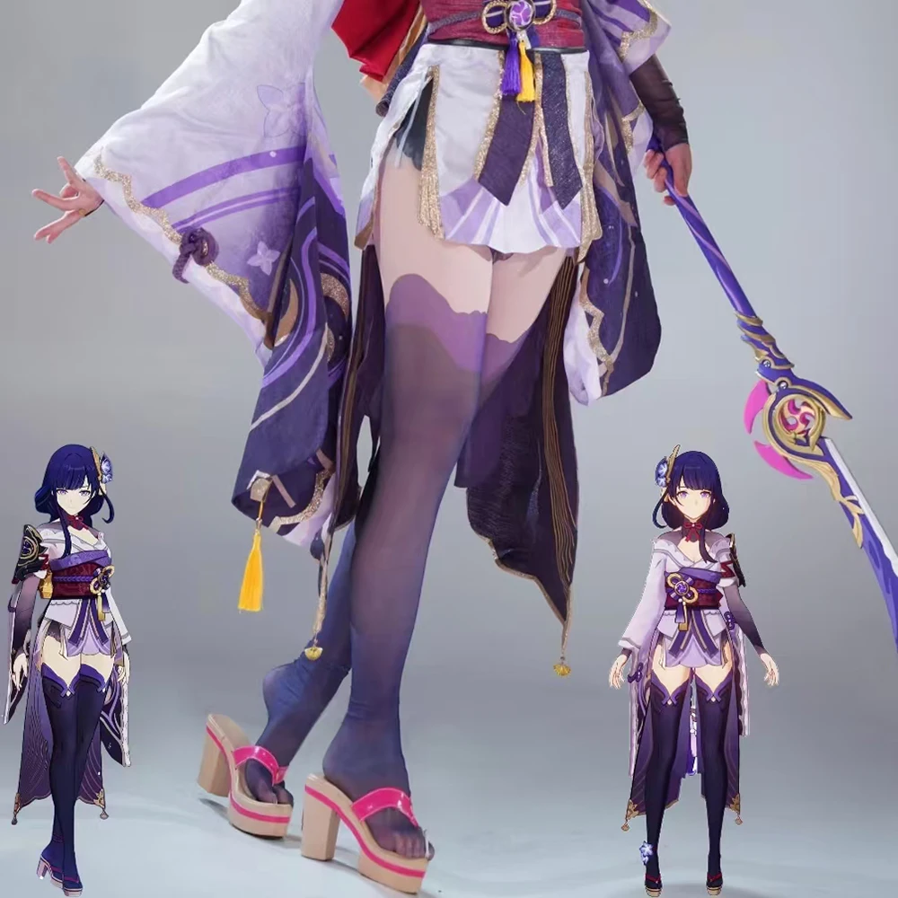 Genshin Impact Raiden Shogun Cosplay Strumpfhosen Anime Passender Druck Dekoration Strümpfe Rollenspiel Socken Halloween Kostüme