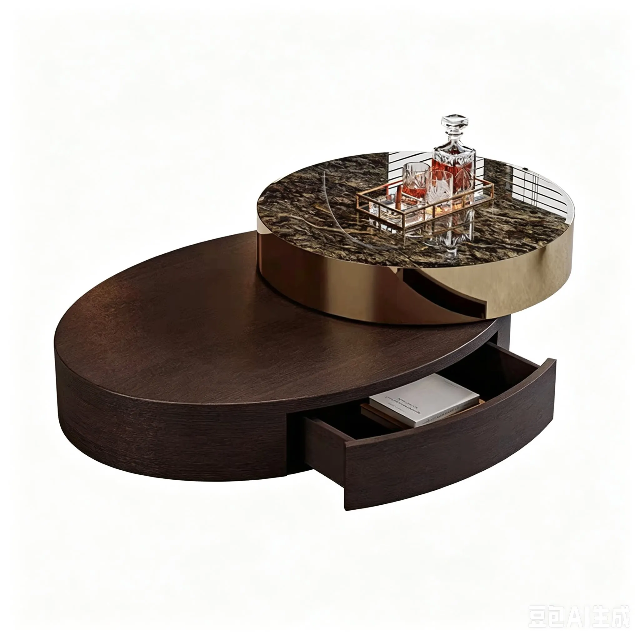 CX natural marble platinum diamond minimalist light luxury multi-function rotating coffee table