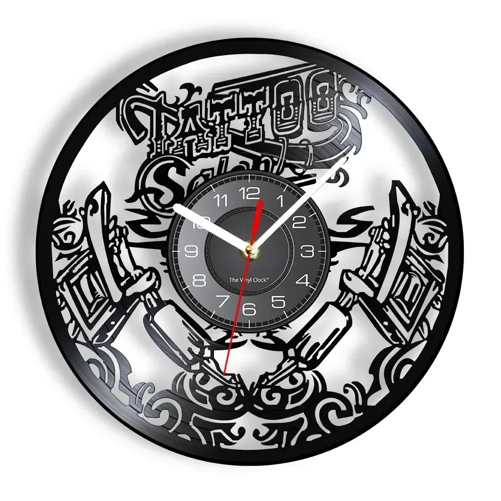 Tattoo Studio Wall Logo Vinyl Recording Wall Clock Tattoo Salon Tattoo Shop Wall Art Decoration Hippie Men's Gift Creativity