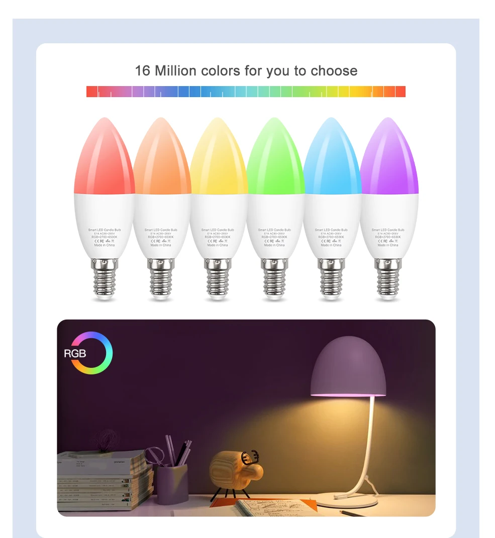 Ewelink E14 Smart Wifi LED-Glühbirne Zigbee RGBCW Kerzenlampe funktioniert mit Alexa Amazon Google Home Yandex Alice Smartthings – Detail 4