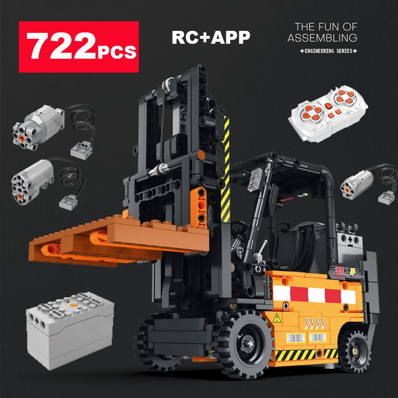 22002 Technical Car Forklift Model APP Remote Control City Engineering Series DIY Toys Building Blocks Gift For Boys Children