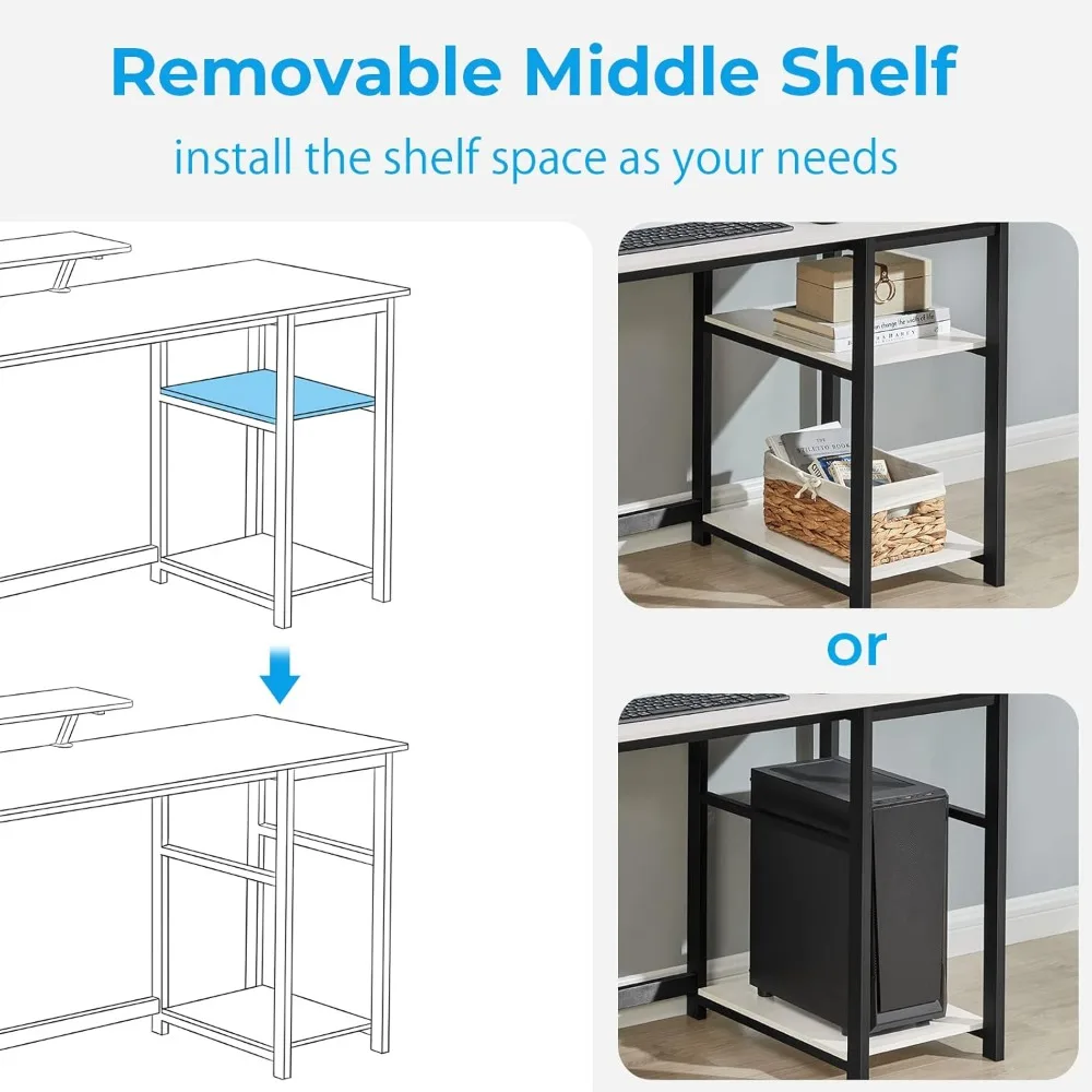 Computer Desk with Monitor Stand and Reversible Storage Shelves,39 inch Small Home Office Writing Study Desk for Small Spaces