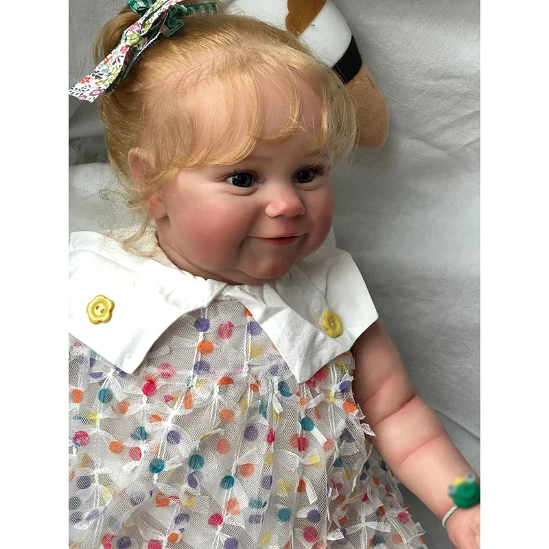 60 سنتيمتر حجم كبير تولد من جديد دمية طفل مادي فتاة مع شعر أشقر طبقات متعددة اللوحة ثلاثية الأبعاد الجلد مع الأوردة المرئية Bonecas Bebe #2