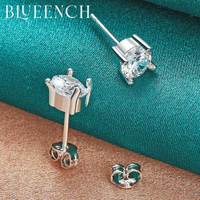 

Blueench 925 Sterling Silver Zircon Square Buckle Stud Earrings Earrings for Women Proposal Wedding Party Simple Fashion Jewelry