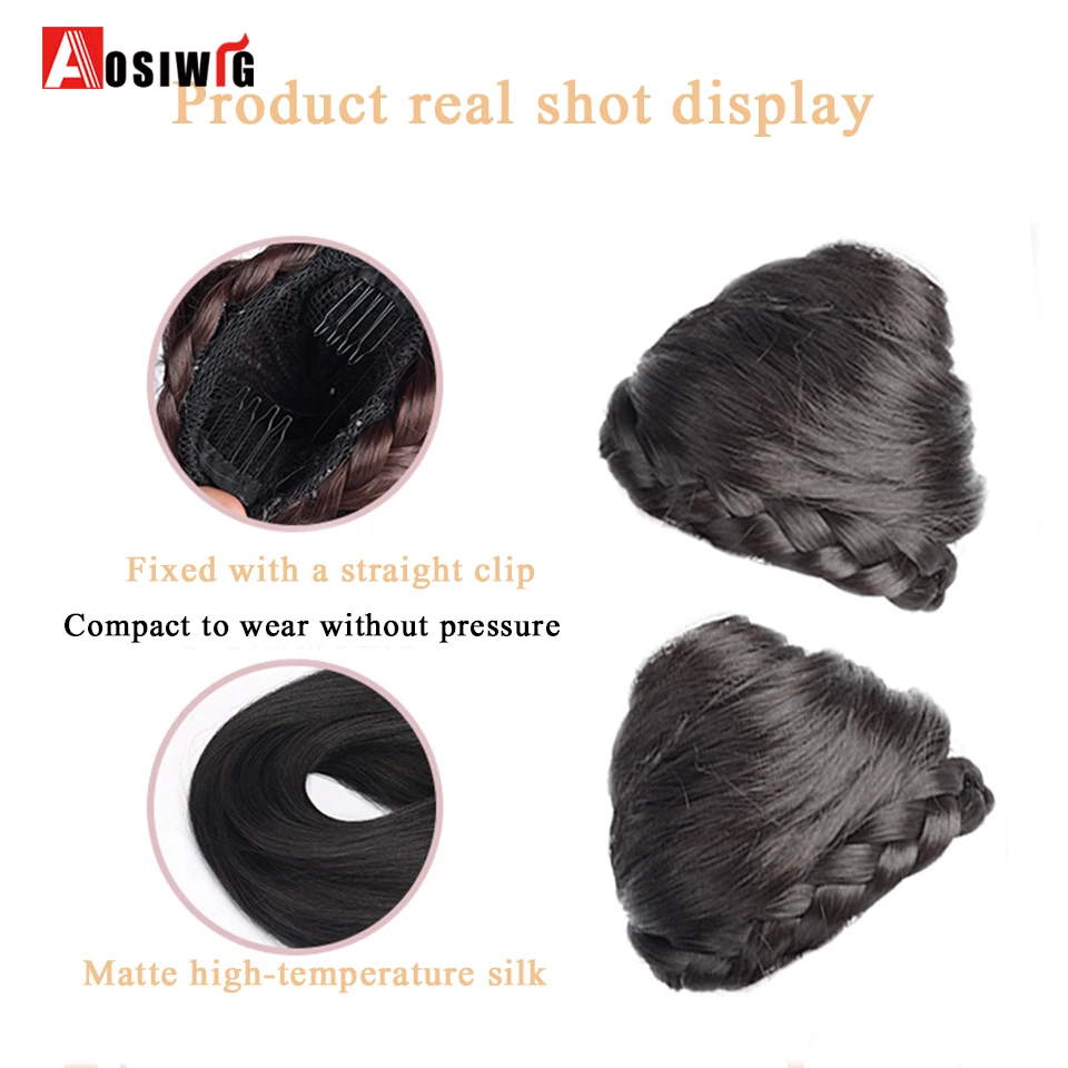 2PC Synthetic Drawstring Cat Ear Wig Bag Braided  hair Chignon Donut Braided Hairpieces Clip In Hair Bun For Daily wear Cute and