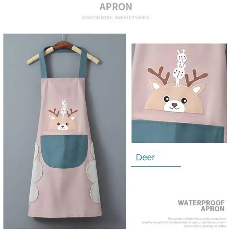 Cute Cartoon Rabbit Kitchen Apron For Men Women Home Cleaning Tools Pink White Waterproof Apron Cotton Linen Easy To Clean House