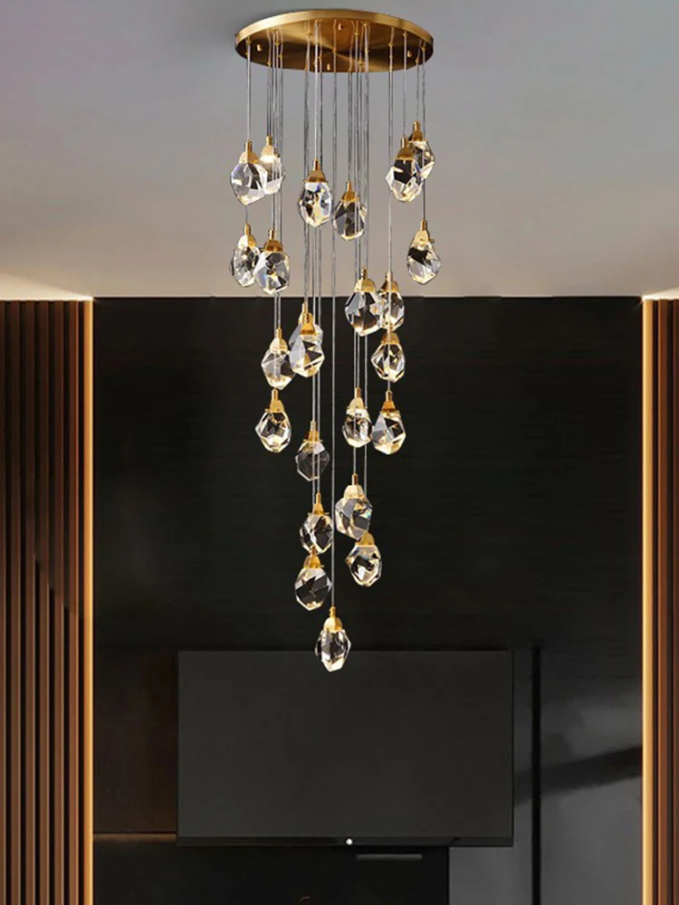 Postmodern crystal chandelier duplex building villa staircase long spiral ins internet famous hotel lobby custom