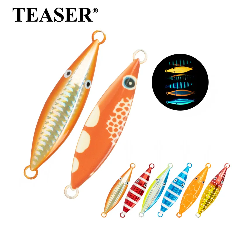 TEASER J105 60g-150g placa de hierro que cae pez plano biónico UFO señuelo de vibración lenta placa de hierro de hundimiento luminoso pesca en barco de peces de plomo