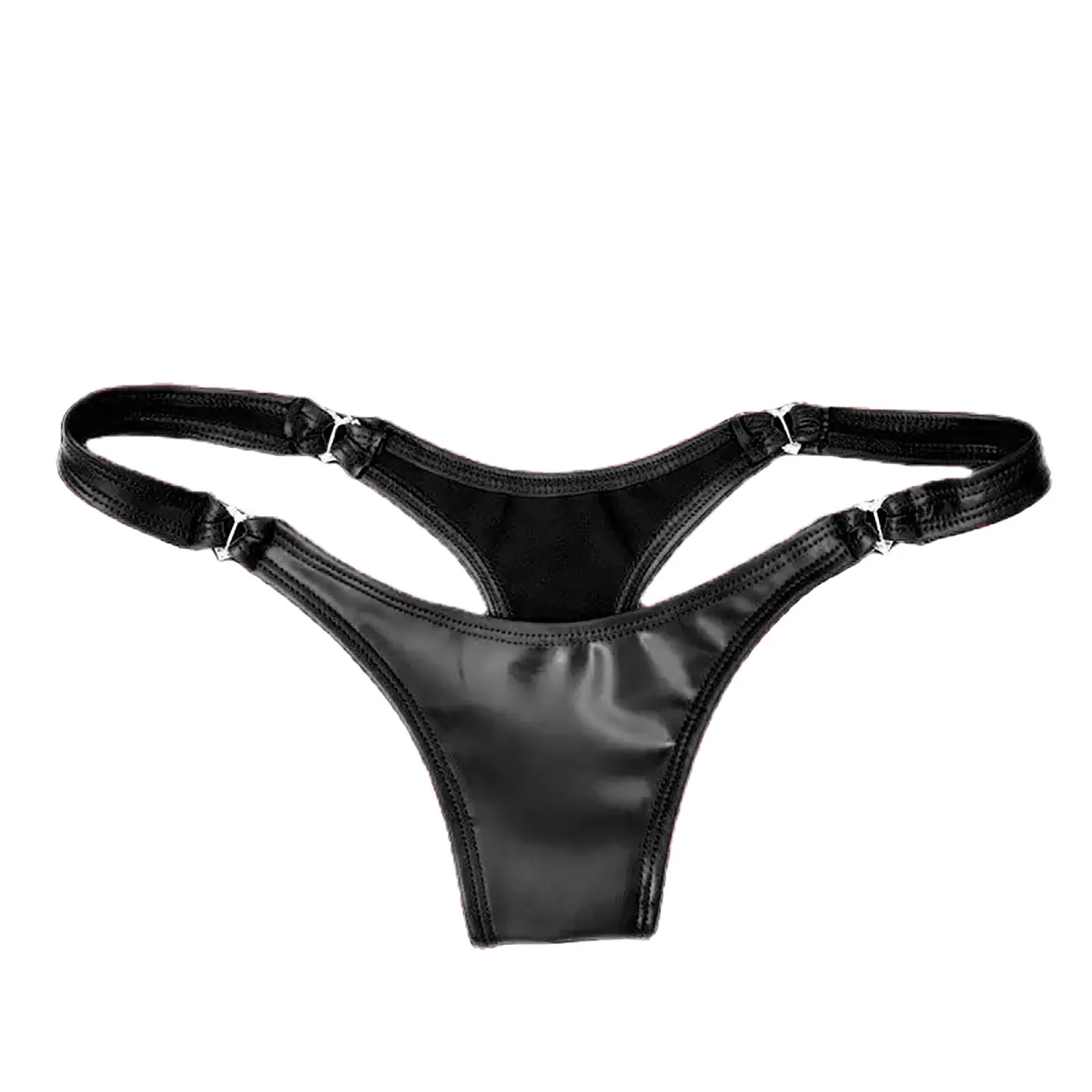 Dámské latexové kožené tanga s nastavitelnou velikostí, nízkým pasem, červené a černé, sexy spodní prádlo, tangá, velké velikosti - náhled 2