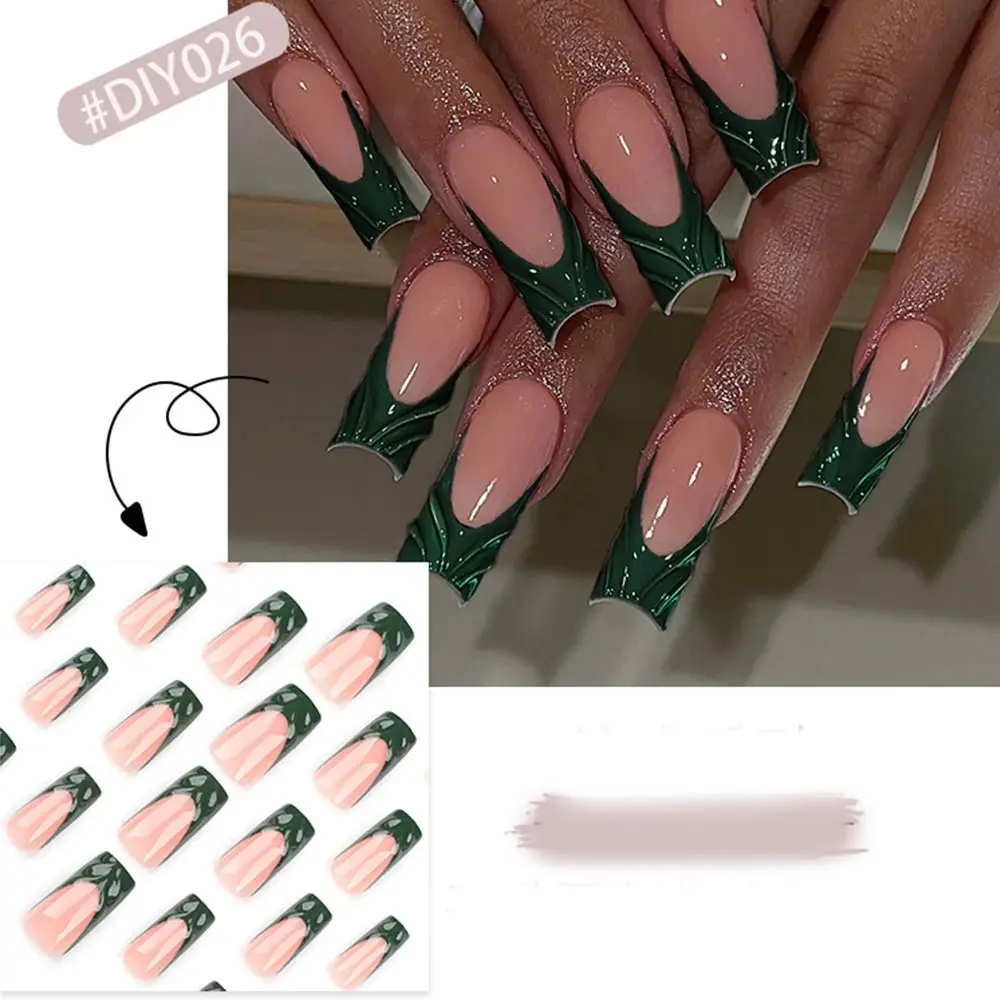 24pcs Manicure Long Almond and Ballerina False Nails Flowers Glitter Sweet Bow Press on Nails French Detachable Fake Nials Women