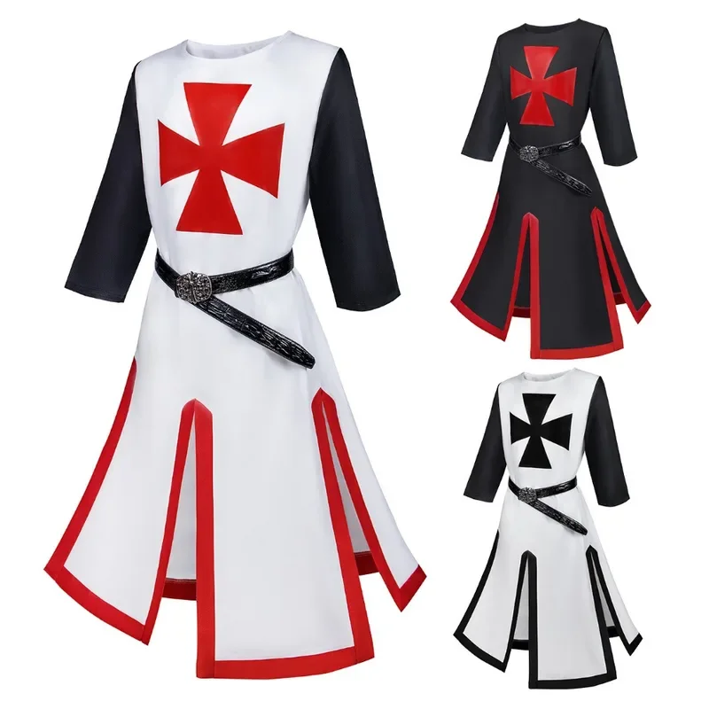 Medieval Templar Knight Cosplay Costume Men Long Short Sleeve Surcoat Catholic Religion Crusader Role Play Tunic Halloween Party