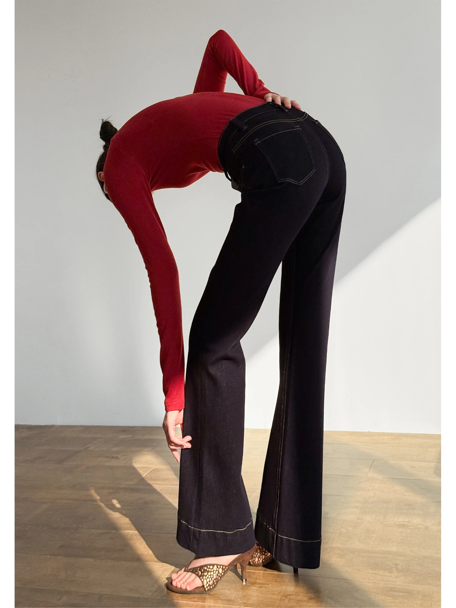 

Джинсы клеш с высокой талией, винтажные, оригинального глубокого синего цвета, GP High Fashion, для высоких женщин (рост 175 см), удлиненные, из хлопкового стрейч-денима