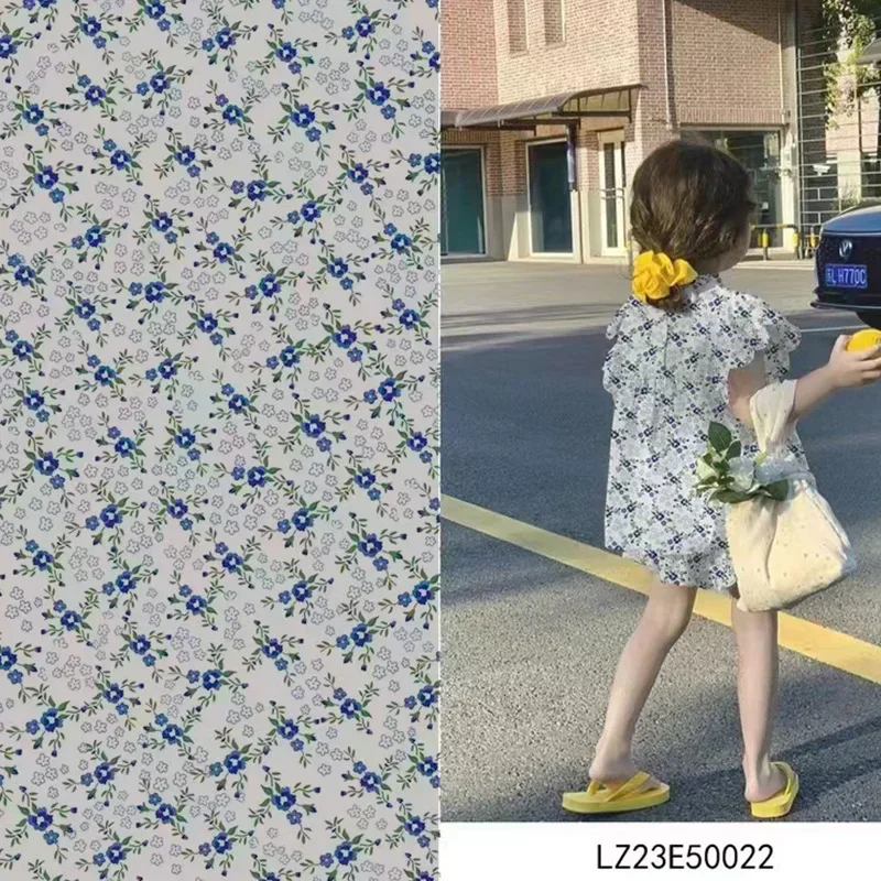 Cyan Flower 80 Like Free Fabric Digital Printed women's Sewn cloth women's dress Skirt Kids Baby DIY designer Material purse 24