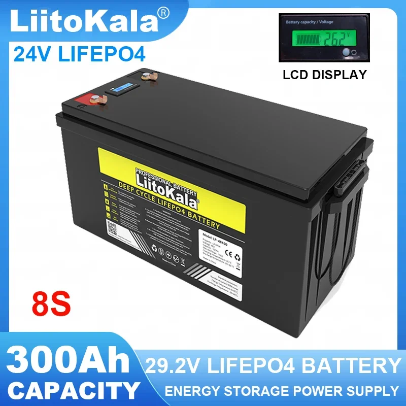 liitokala 24V 300ah/200Ah/100ah 8 strings LiFePO4 Battery 29.2v Lithium Iron Phosphate Solar Energy Camping Batteries Tax Free