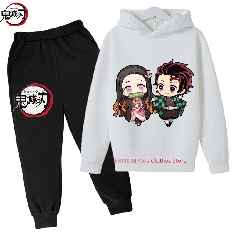 2-13 Jaar Oude Kinderen Demon Slayer Hoodies Sets Kinderen Herfst En Lente Lange Mouw Sweatshirts Broek 2 Stuks Kostuum Outfits