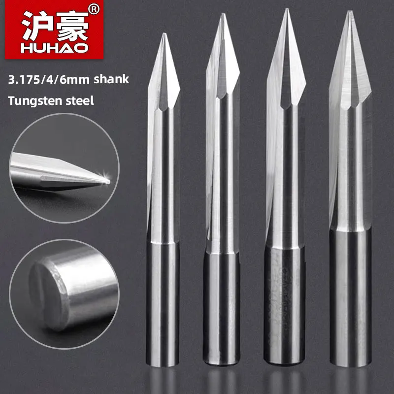 HUHAO 3.175/4/6mm tige gravure Cutter bois sculpture Bit outil V forme fraise CNC routeur Bit gravure peu pour acrylique bois MDF