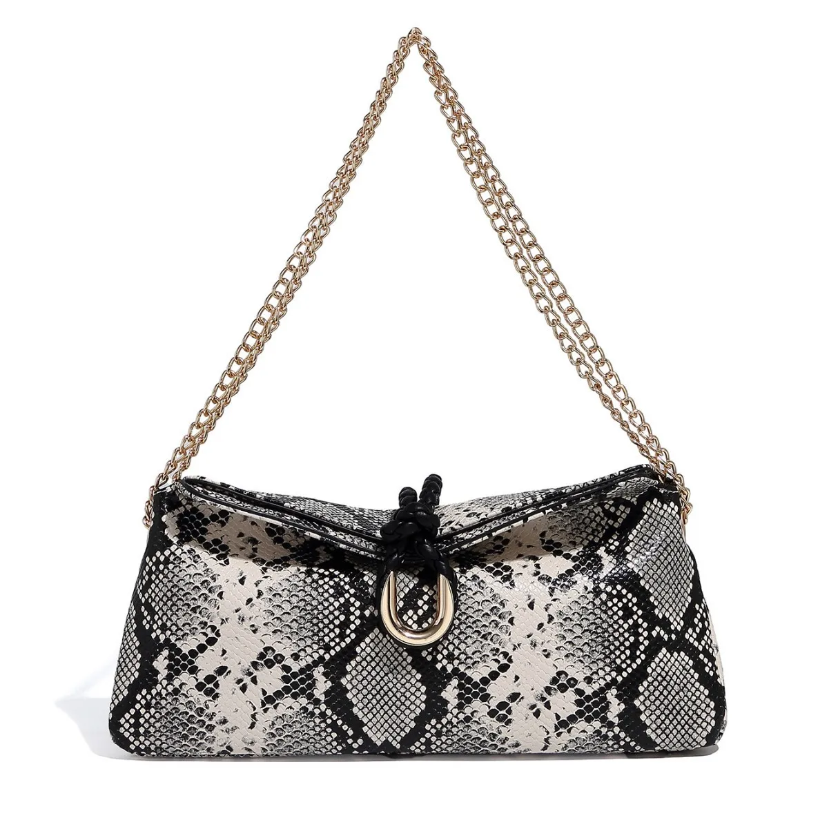 

2025 New stylish color blocking snake pattern shoulder bag retro envelope underarm bag versatile chain women's bag