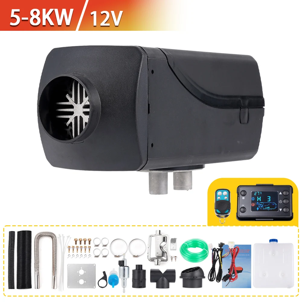 5/8KW Car Heater Diesel Air Heater 12V With Silencer Remote Control Truck Boat Bus RV Trailer Air Diesel Parking Heater