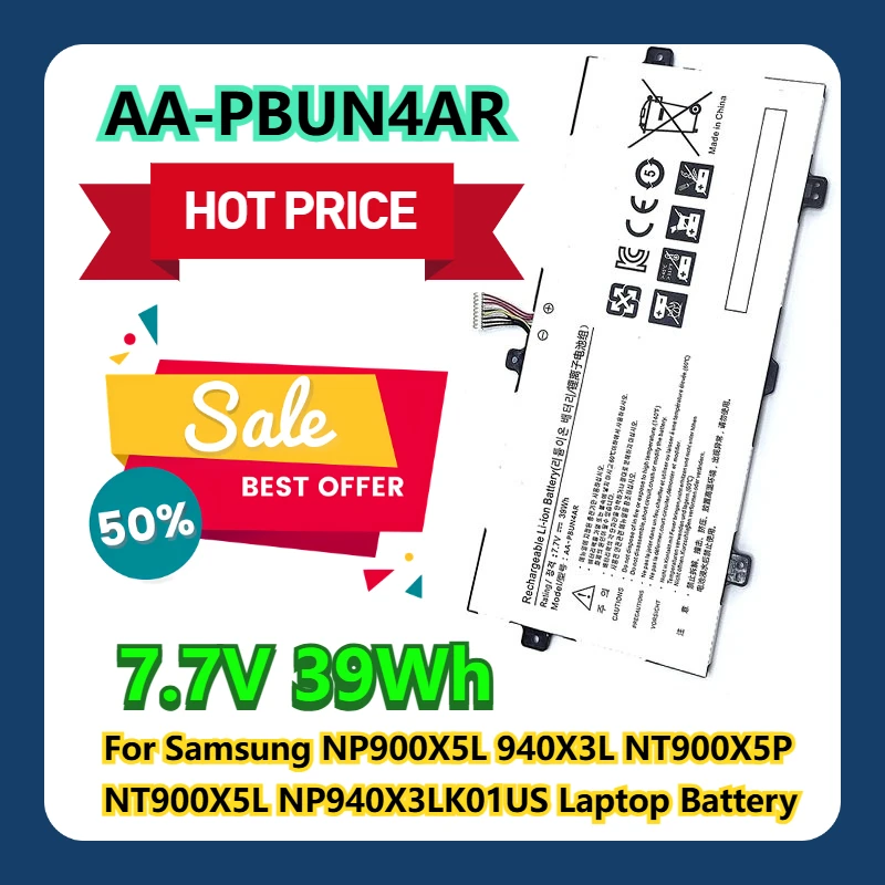 

For Samsung NP900X5L 940X3L NT900X5P NT900X5L NP940X3LK01US 7.7V 39Wh AA-PBUN4AR Laptop Battery
