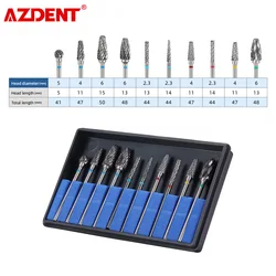 AZDENT 10PCS/Box Dental Carbide Drills Kit HP 2.35mm Cutter Set Dental Cutting Burs Dentist Lab Polishing Finishing Tool