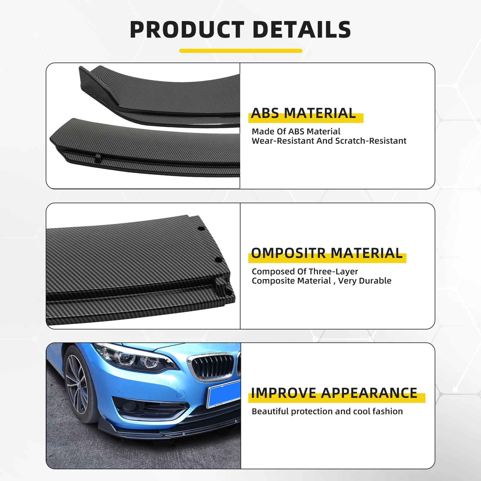 4PCS Universal Car Front Bumper Lip Body Kit Spoiler Splitter Carbon Fiber Bumper Canard Lip Splitter for Honda for Audi for BMW