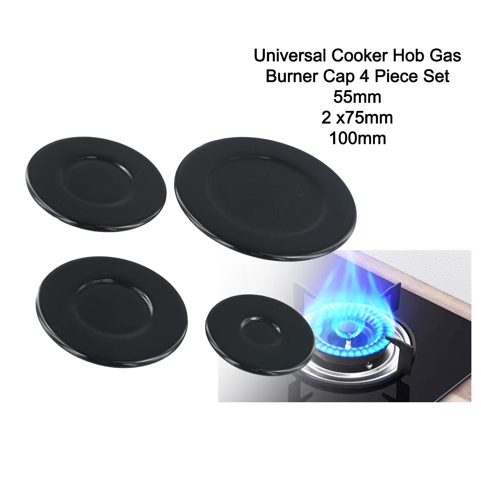 

4 Pcs Cooker Hob Gas Burner Cap Set 55mm 75mm 100mm Iron Aluminum Thickened Stove Accessories For SABAF Burners