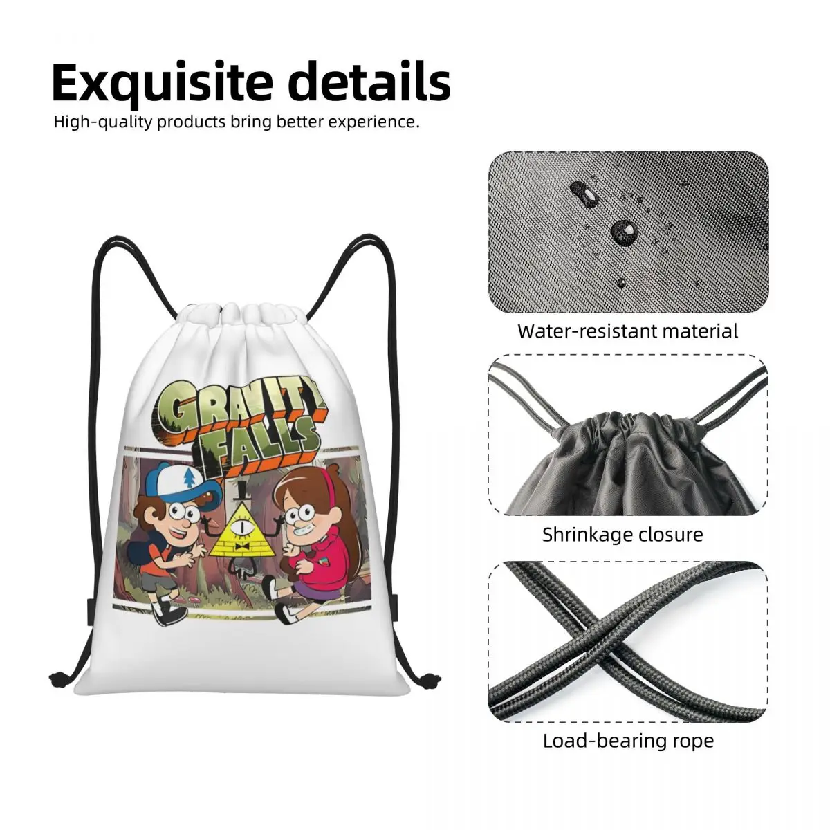 Gravity Falls Bill Cipher Drawstring Backpack Gym Sports Sackpack Cartoon String Bag for Running