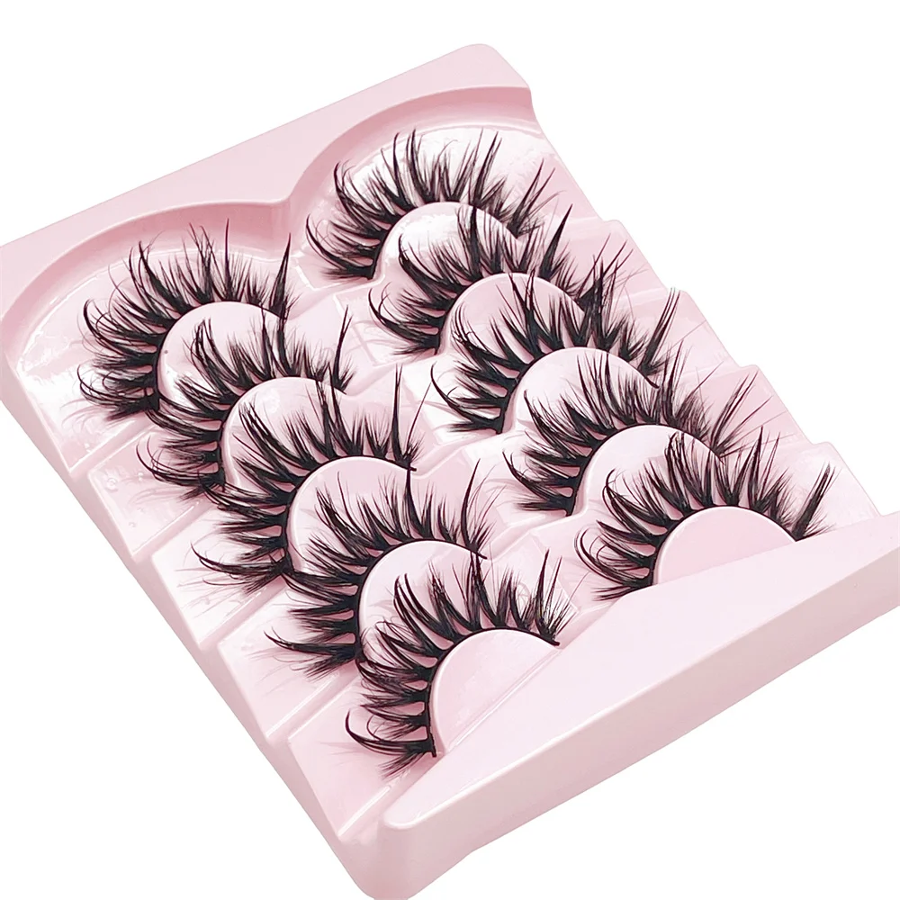 5 Pairs Wet Manga Lashes D-curl Lashes Cosplay Spiky Eyelashes Anime Lashes 19mm Long Wispy Thick Doll Eyelash Fairy Look, Natur