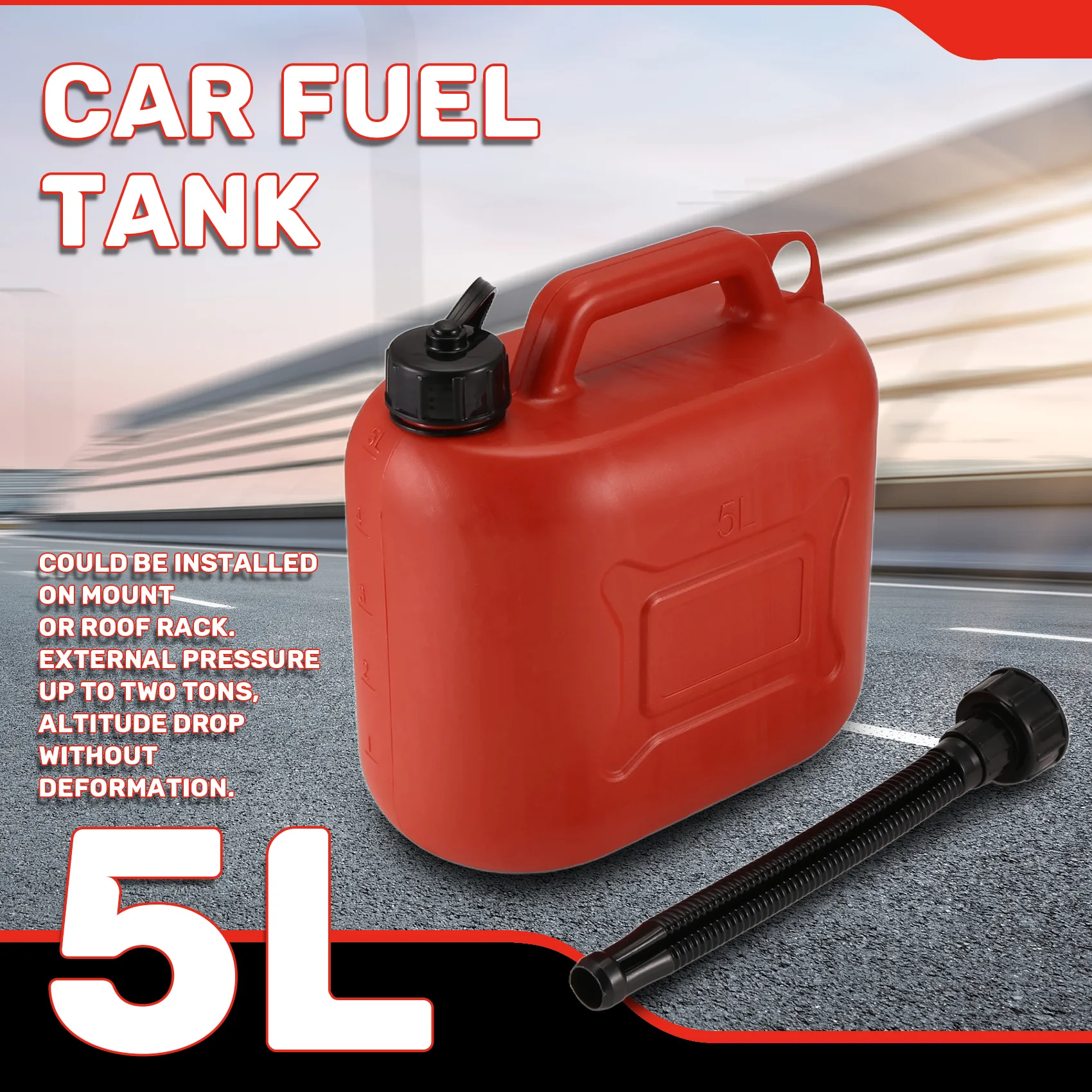 5L Car Fuel Tank Can Spare Plastic Petrol Gas Container Anti-Static Fuel Carrier with Pipe for Car Travel