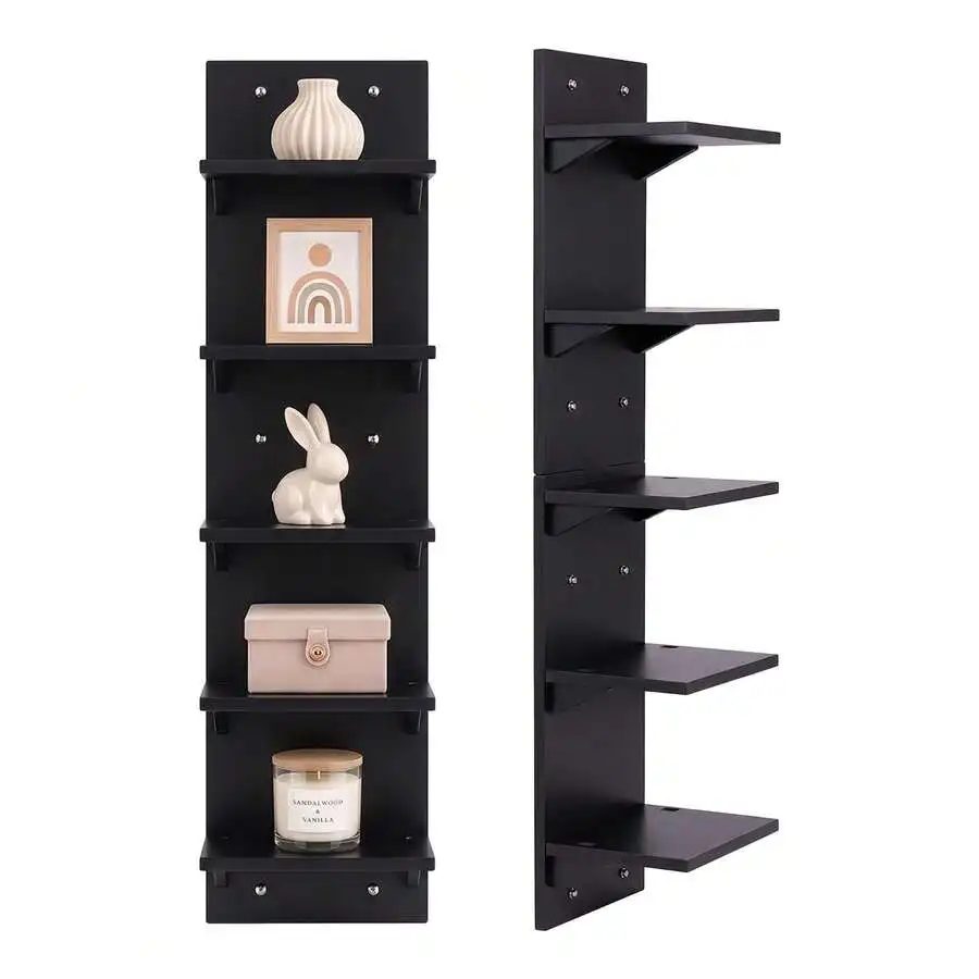1Pc 5-Tier Narrow Wall Mount Shelf, 5.1 Inch Deep, Anti-Wobble Structure, Space Saving Floating Display Rack, For Bedroom/Living