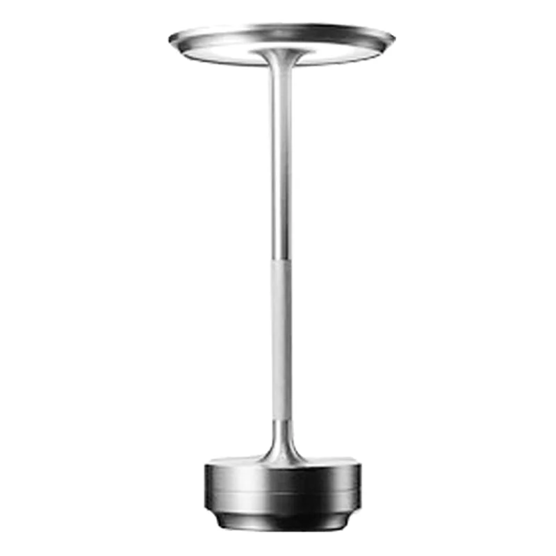 Lampada da Tavolo LED A71Z 2X, Lampada da Scrivania Retrò per Ristorante e Bar, Ricaricabile USB con Controllo Touch, Luce Notturna Argento