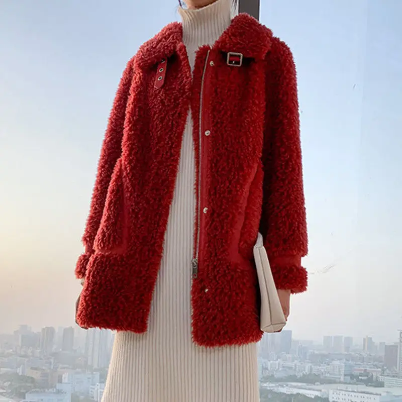 Cappotto di pelliccia di agnello truciolare da donna, capispalla Casual, di grandi dimensioni, tutto abbinato, spesso, caldo, moda femminile, inverno, 2024