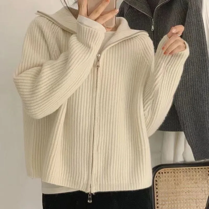 Maglione cardigan donna solido colletto rovesciato moda coreana BF Ulzzang dritto sciolto tutto-fiammifero pulito semplice chic temperamento casual