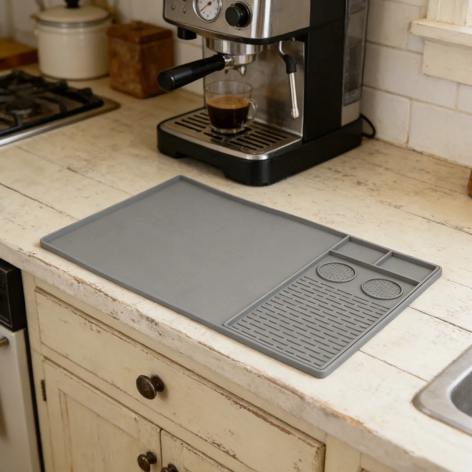 

1 Set Silicone Coffee Machine Mat 24x16 Bar Mat for Countertop Kitchen Station Pad Drying Tray Heat Resistant Black