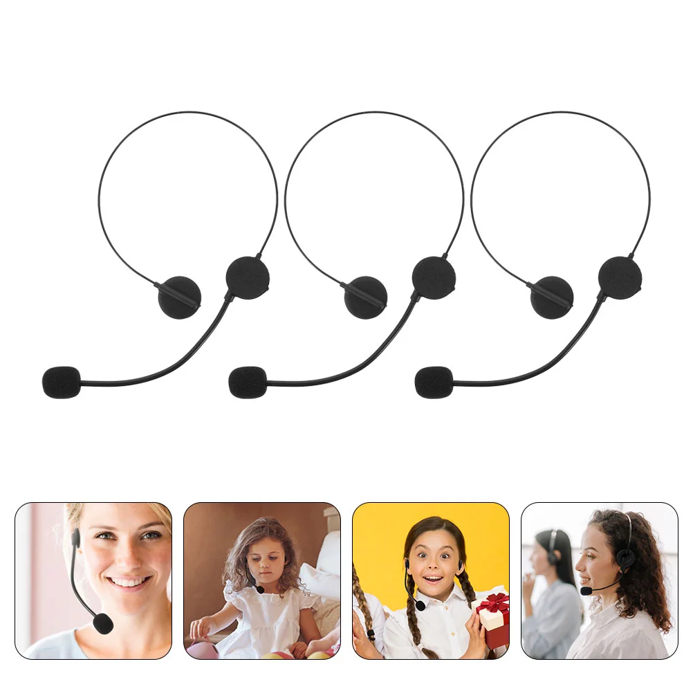 3 Pcs Fake Headphone Props Cosplay Microphone Stage Toy Headset Halloween with Black Plastic